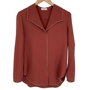 Aritzia Babaton Rena Cider Gold Blouse Collared V-Neck Long